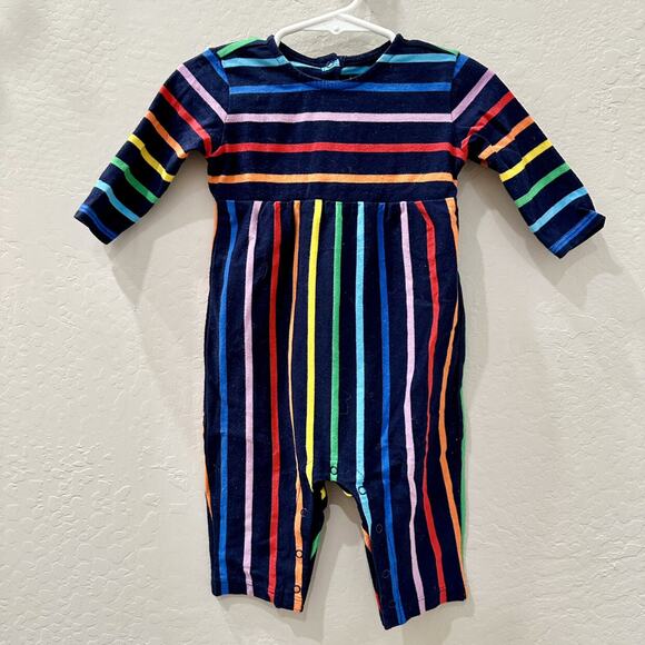 Primary Dark Rainbow Stripe Baby Long Sleeve Romper - Picture 1 of 7